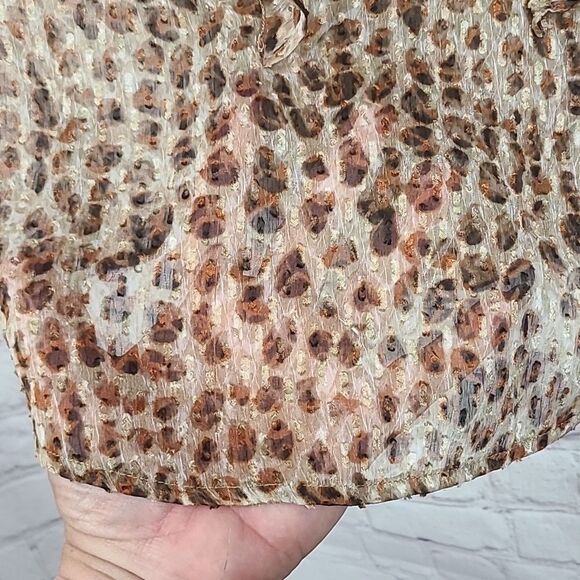 LOFT Petites Cheetah Print Swiss Dot Sheer Sleeveless Blouse Ruffle Pleated Top - Picture 8 of 12